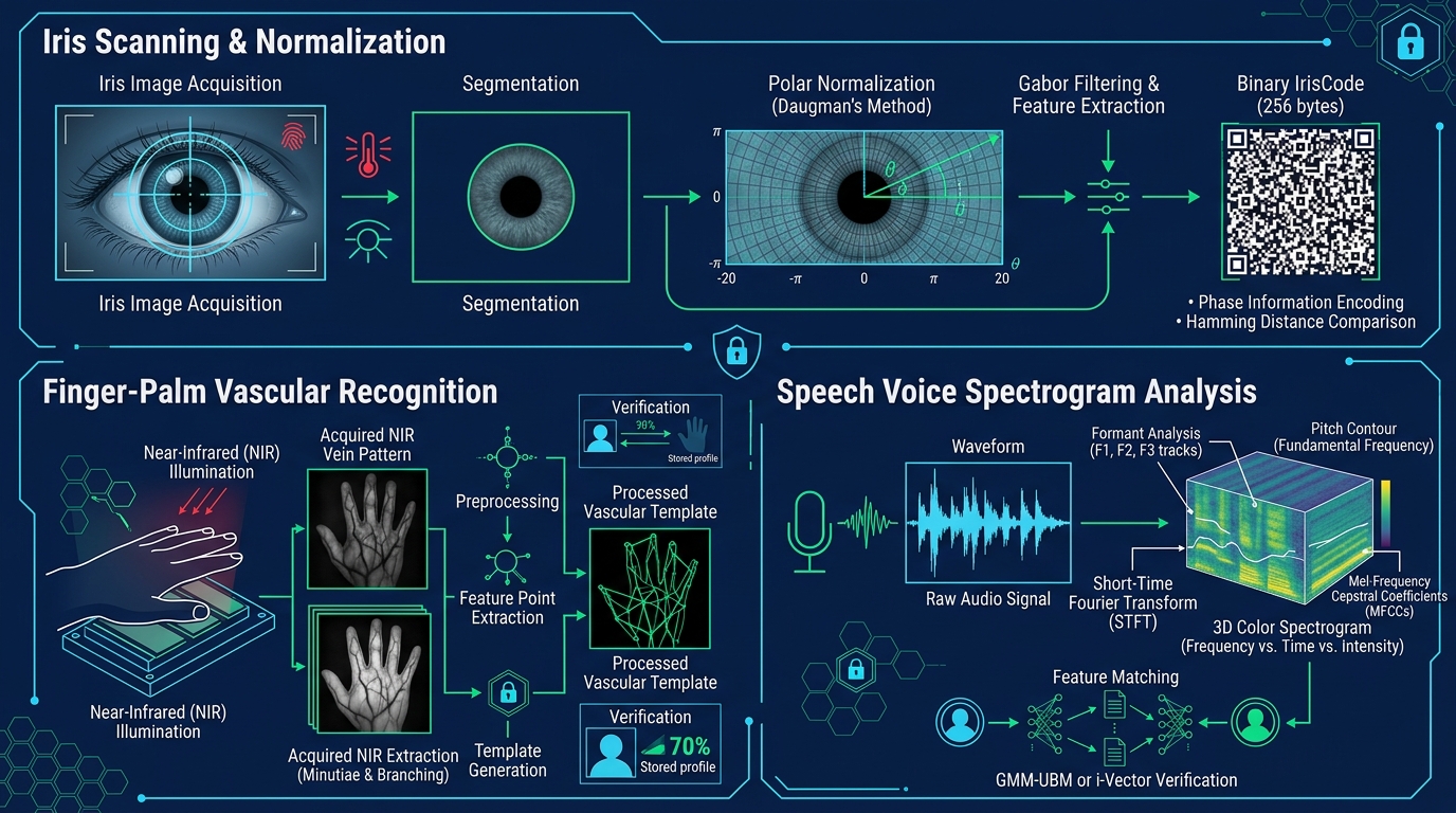 Biometría Avanzada: IrisCode, Vascular NIR y Espectrograma de Voz