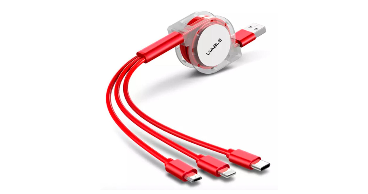 CABLE USB 2.0 3 EN 1 RETRACTIL 3 FT LIGHTNING - USB-C - MICRO USB