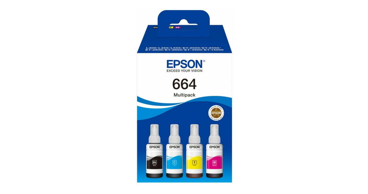 PAQUETE PACK DE BOTELLAS EPSON T664 NEGRA/CYAN/MAGENTA/YELLOW