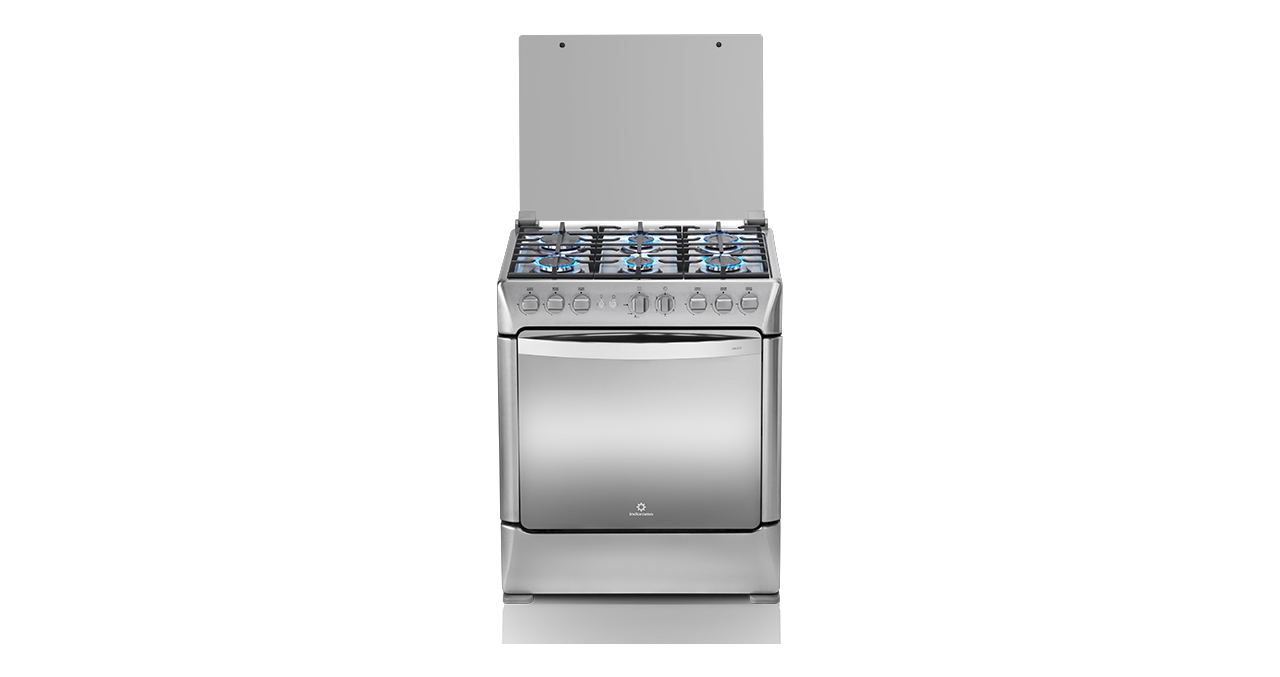COCINA A GAS INDURAMA 30" GALICIA 6 HORNILLAS ZAFIRO - GRILL - CROMADA