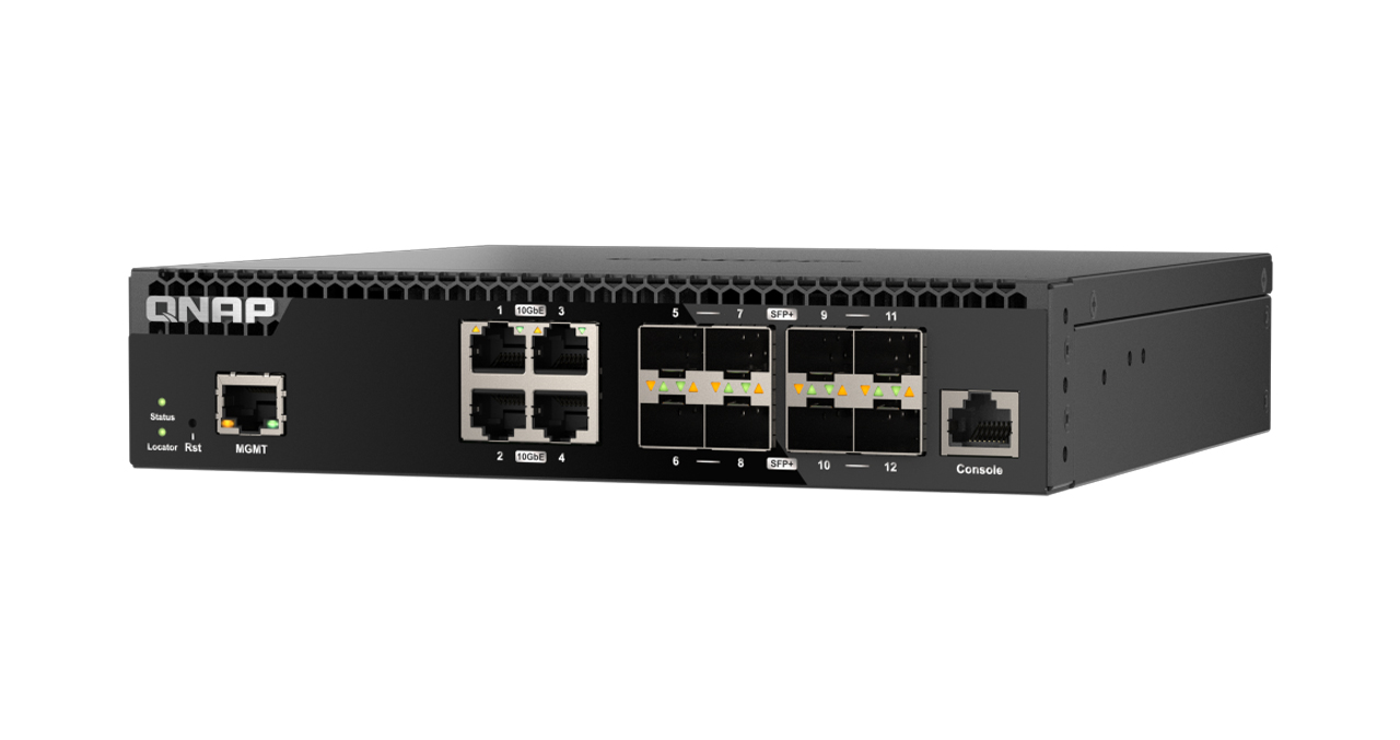 SWITCH QNAP TIPO RACK 12 PUERTOS 8SFP+10 GBE- 4 BASE-T de 10 GbE