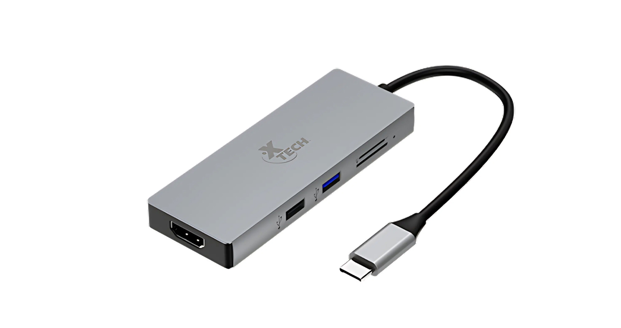 ADAPTADOR XTECH MULTIPUERTO 5 EN 1 CON CONEXION USB-C - 17cm