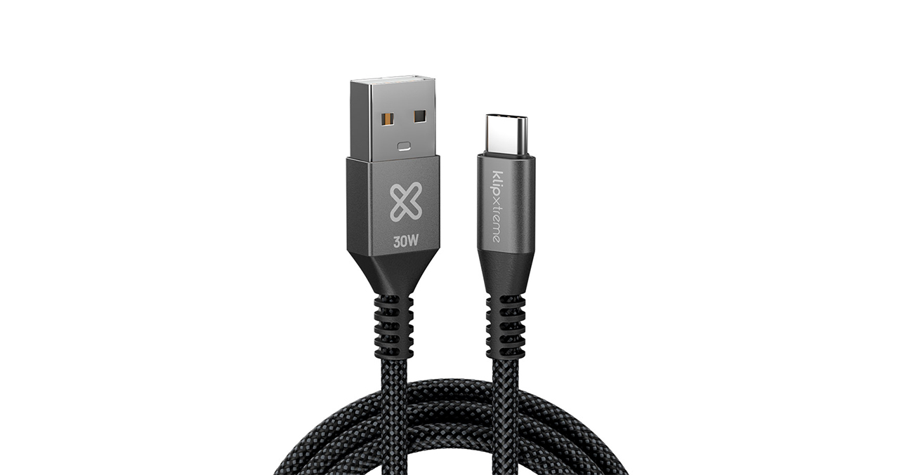 CABLE KLIP XTREME USB-A MACHO a USB-C MACHO 6 PIES (1.8m) CARGA RAPIDA 30W 480 MBPS - 2