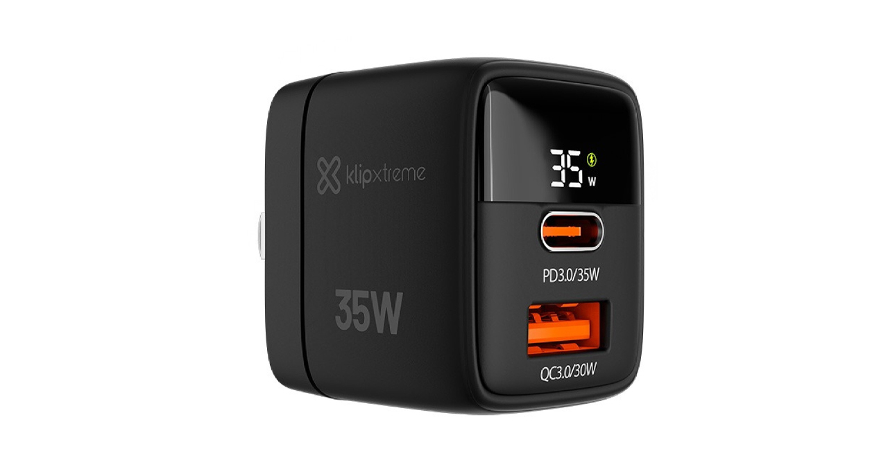CARGADOR DE PARED KLIP XTREME LED 35W CARGA RAPIDA 1 USB TIPO C - 1 USB TIPO A