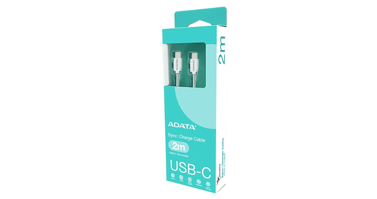 CABLE TRENZADO ADATA USB C A USB C CARGA RAPIDA 2M 480MBPS HASTA 100W BLANCO