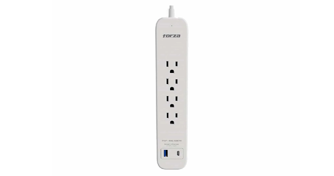 REGLETA FORZA PROTECTOR TESIÓN 1625W/500J, 4 slds, 1-USBA, 1-USBC, 120V/240V