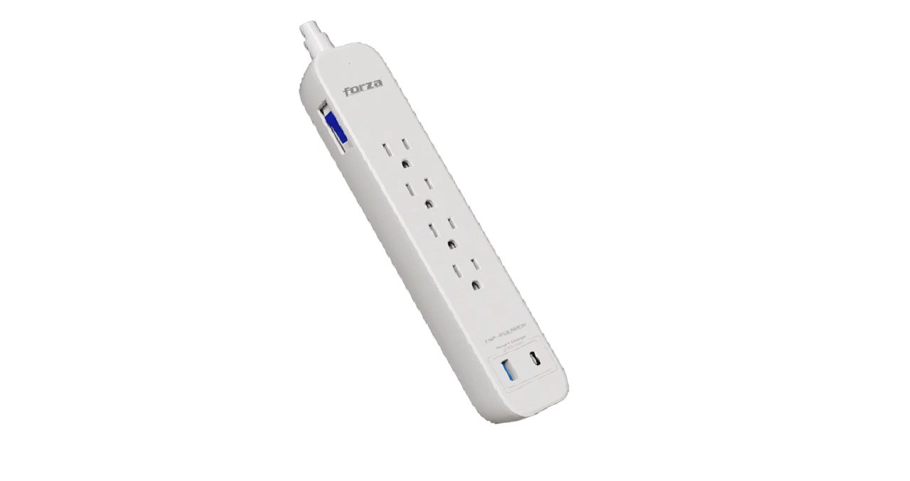 REGLETA FORZA PROTECTOR TESIÓN 1625W/1000J, 4 slds, 1-USBA, 1-USBC, 120V/240V
